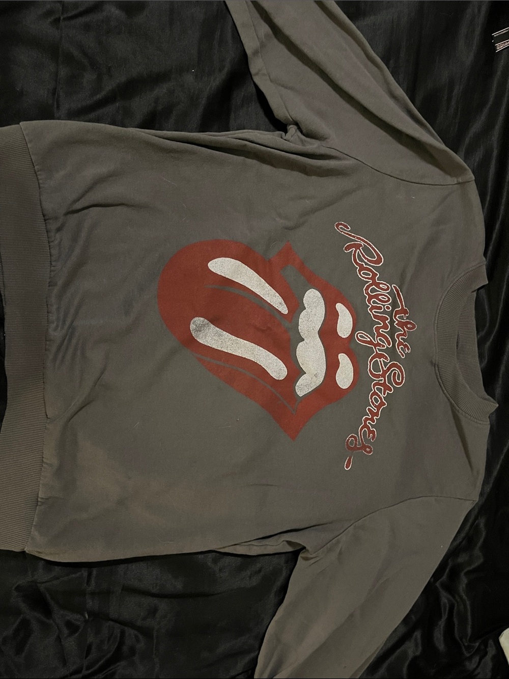 the Rolling Stones Kids Long Sleeve Tee - Olive Green with Red & White Logo